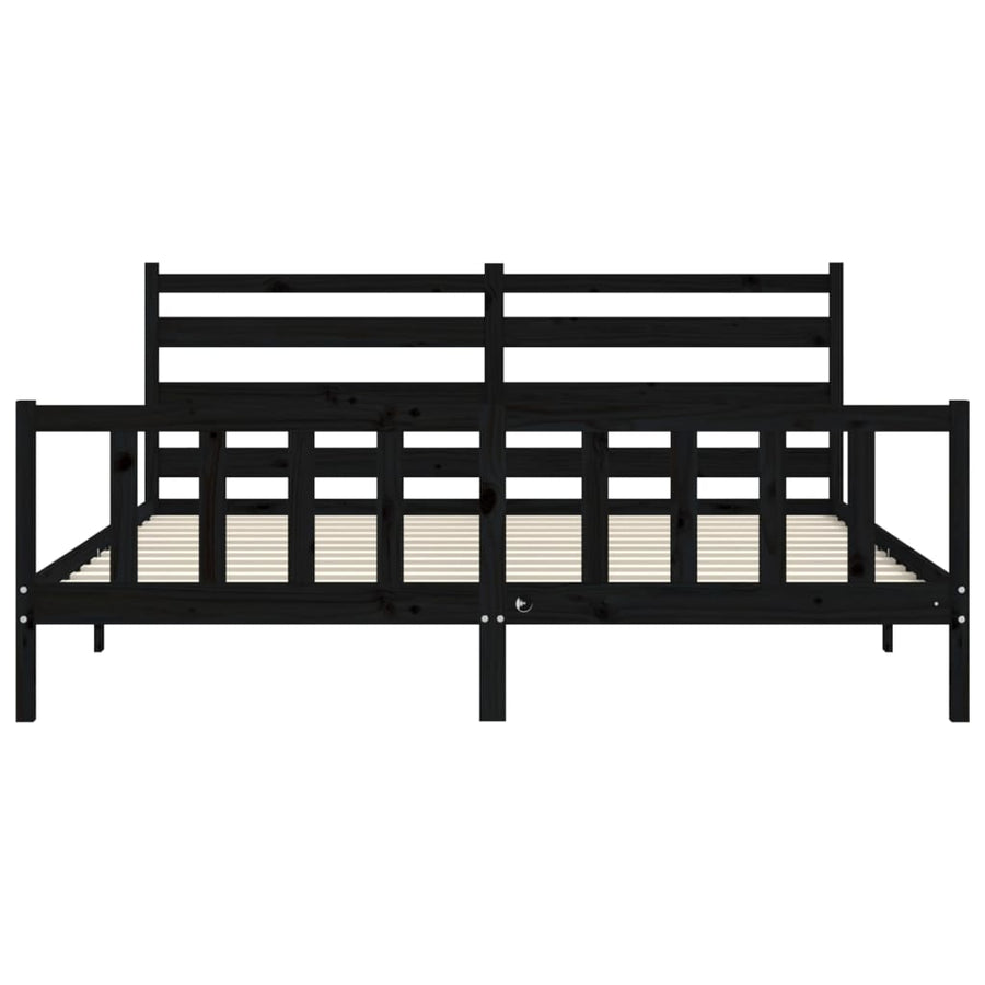 Bedframe Met Hoofdbord Massief Hout 200 x 200 cm Zwart