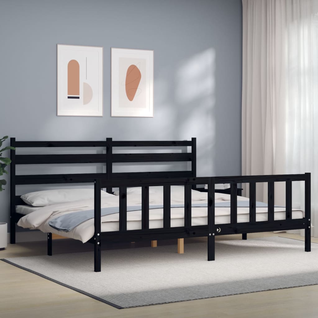 Bedframe Met Hoofdbord Massief Hout 200 x 200 cm Zwart