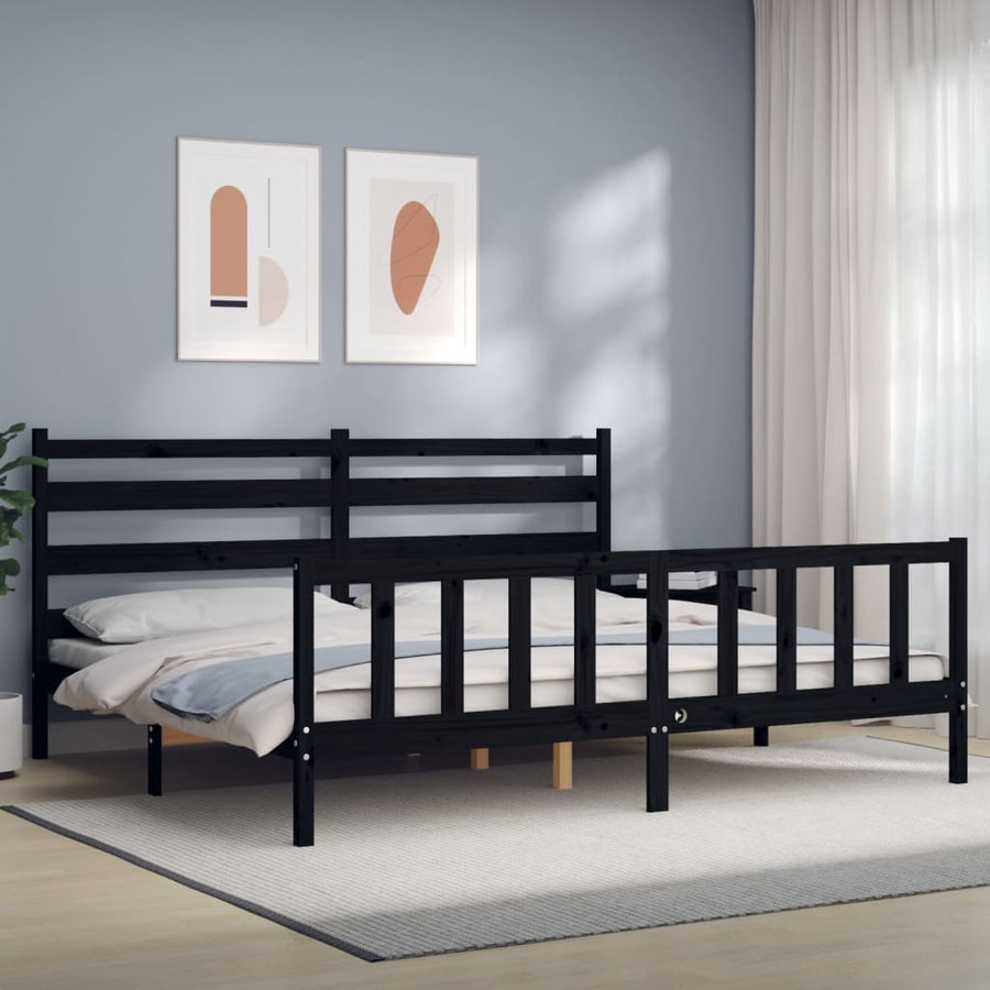 Bedframe Met Hoofdbord Massief Hout 200 x 200 cm Zwart