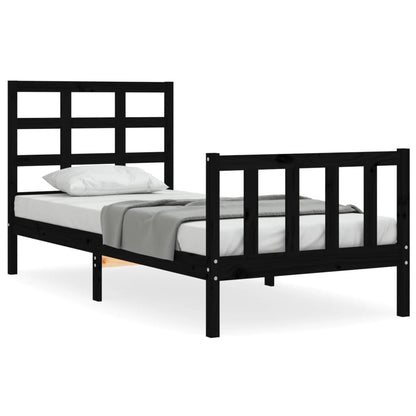 Bedframe Met Hoofdbord Massief Hout 2Ft6 Small Single 75 x 190 cm Zwart