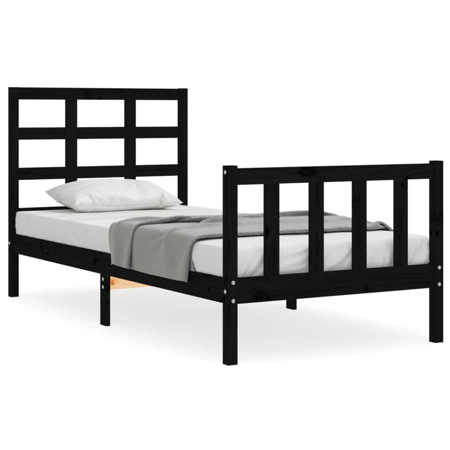 Bedframe Met Hoofdbord Massief Hout 2Ft6 Small Single 75 x 190 cm Zwart