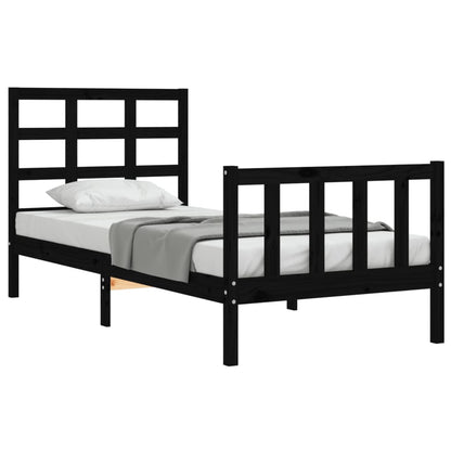 Bedframe Met Hoofdbord Massief Hout 2Ft6 Small Single 75 x 190 cm Zwart