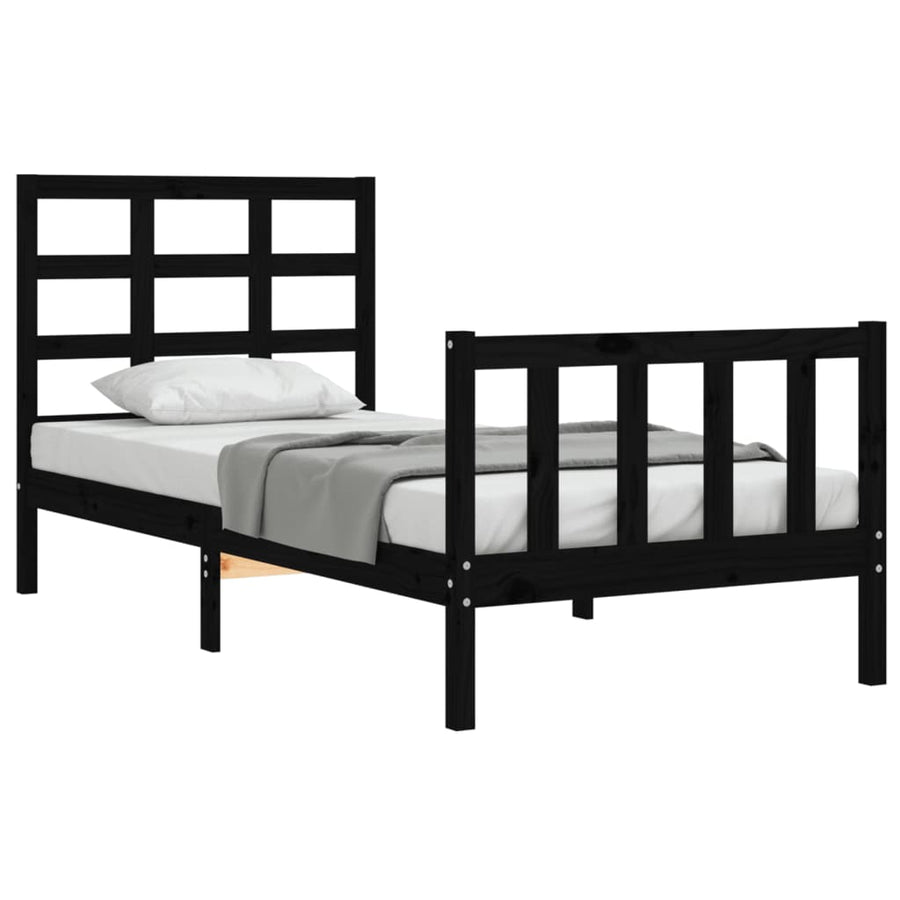 Bedframe Met Hoofdbord Massief Hout 2Ft6 Small Single 75 x 190 cm Zwart