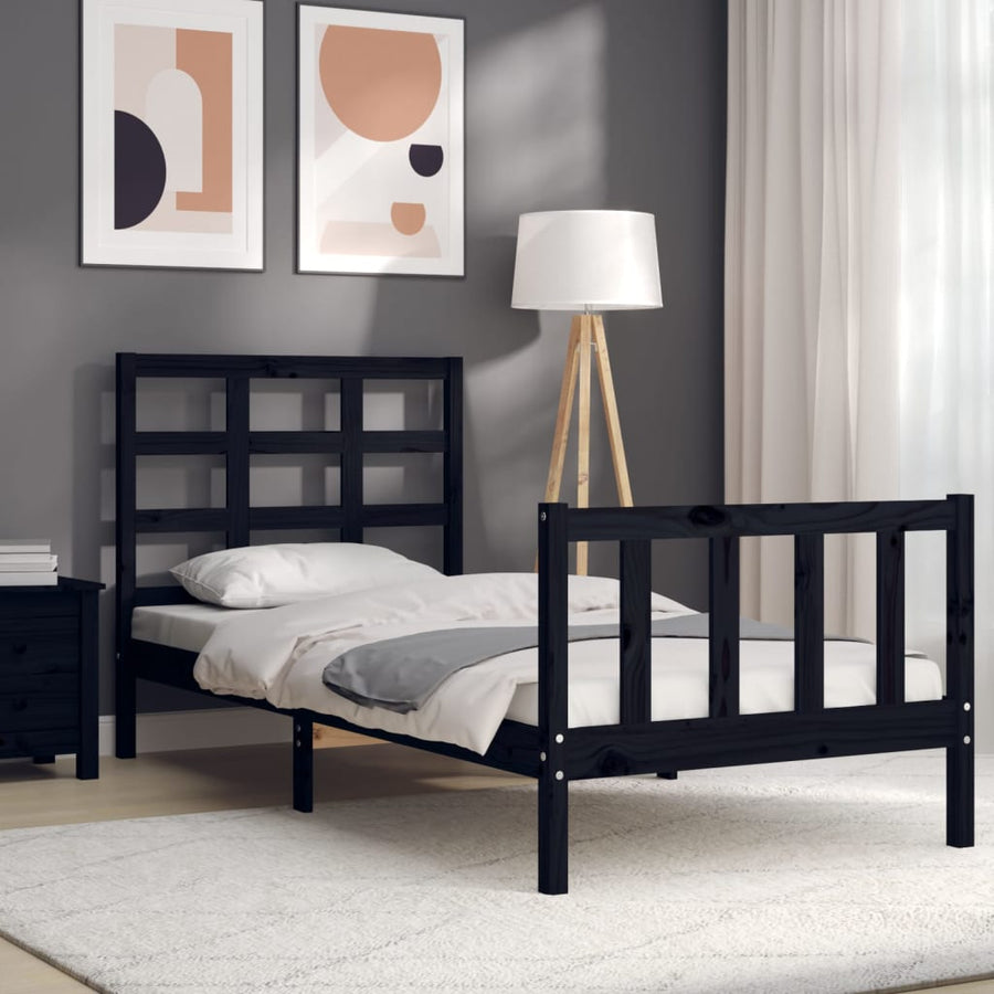 Bedframe Met Hoofdbord Massief Hout 2Ft6 Small Single 75 x 190 cm Zwart
