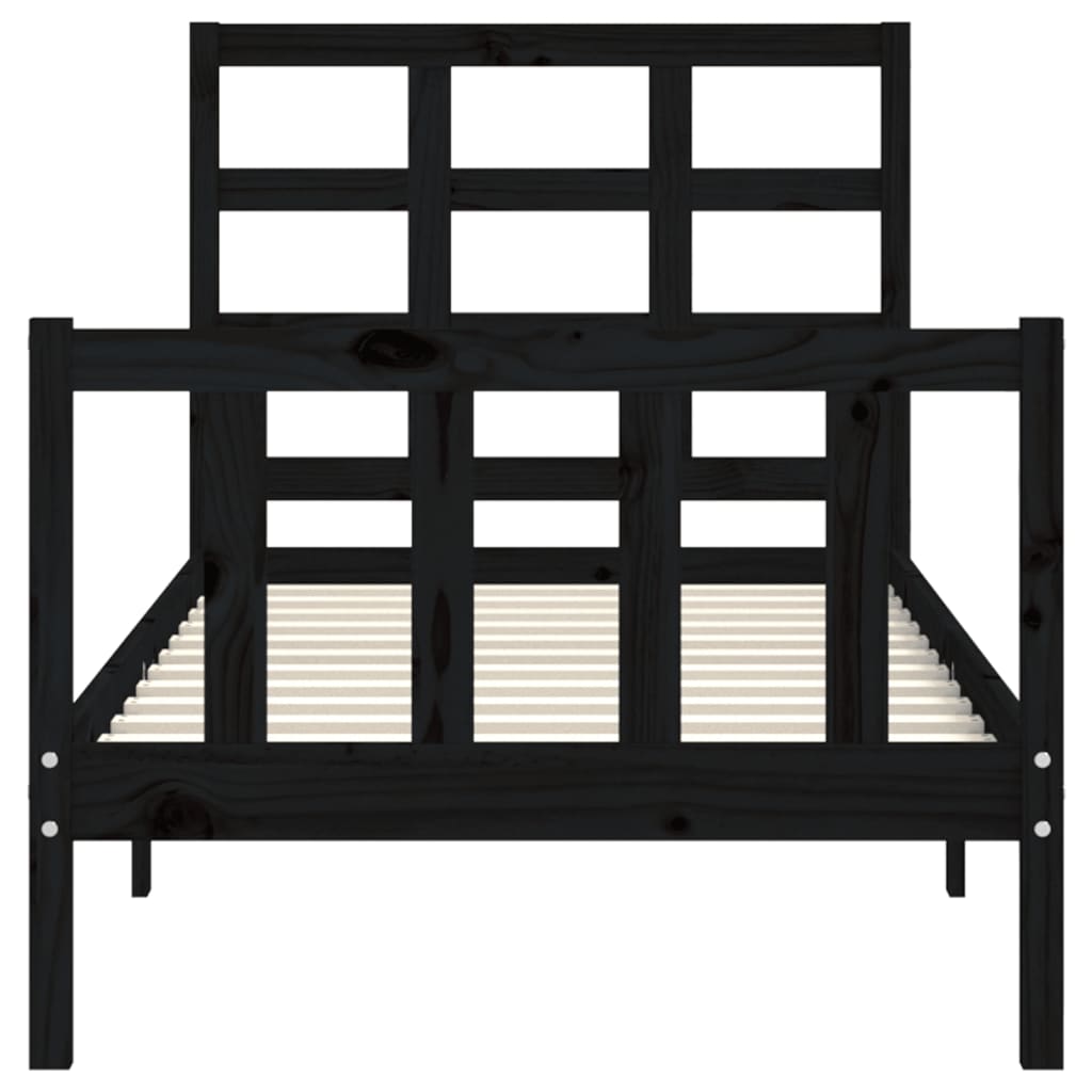 Bedframe Met Hoofdbord Massief Hout 2Ft6 Small Single 75 x 190 cm Zwart