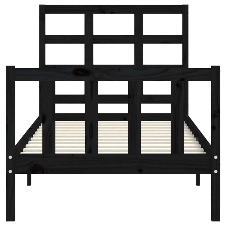 Bedframe Met Hoofdbord Massief Hout 2Ft6 Small Single 75 x 190 cm Zwart