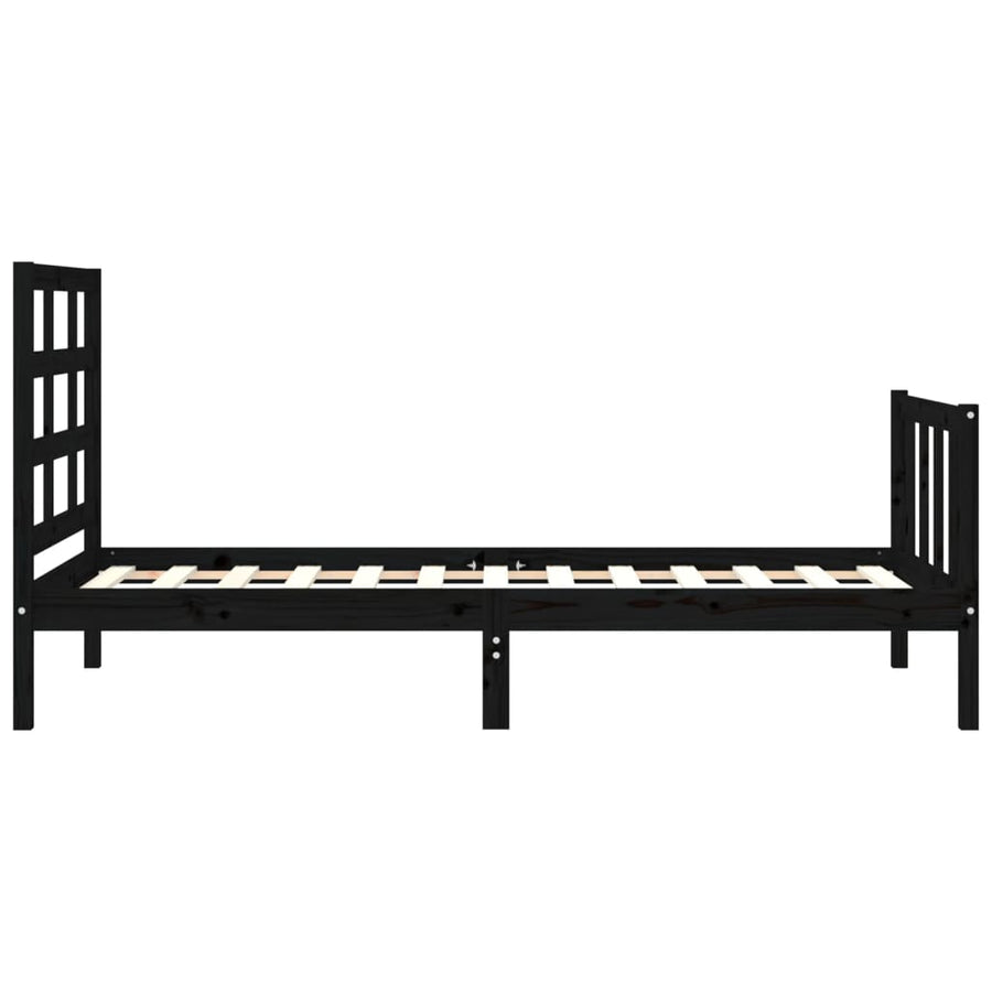 Bedframe Met Hoofdbord Massief Hout 2Ft6 Small Single 75 x 190 cm Zwart