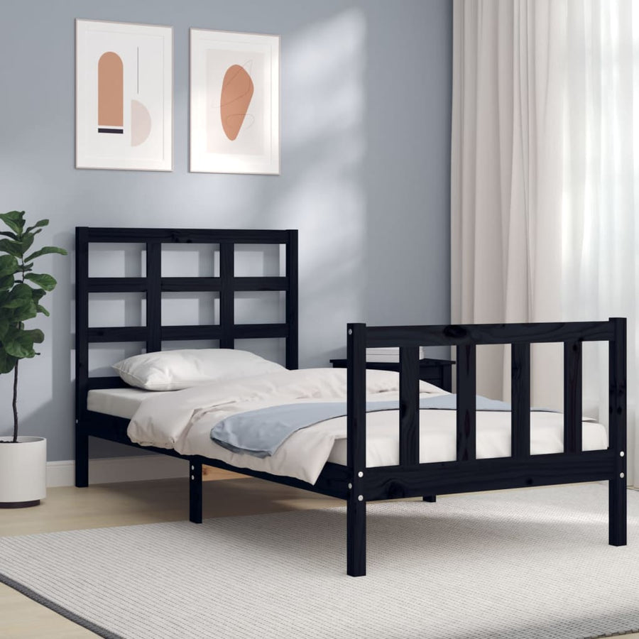 Bedframe Met Hoofdbord Massief Hout 2Ft6 Small Single 75 x 190 cm Zwart