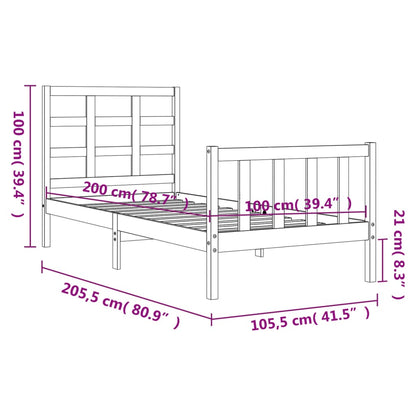 Bedframe Met Hoofdbord Massief Hout 100 x 200 cm Wit
