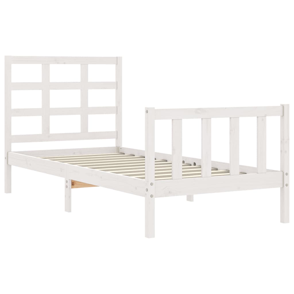 Bedframe Met Hoofdbord Massief Hout 100 x 200 cm Wit