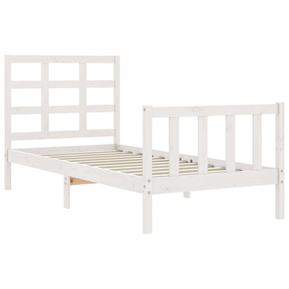 Bedframe Met Hoofdbord Massief Hout 100 x 200 cm Wit