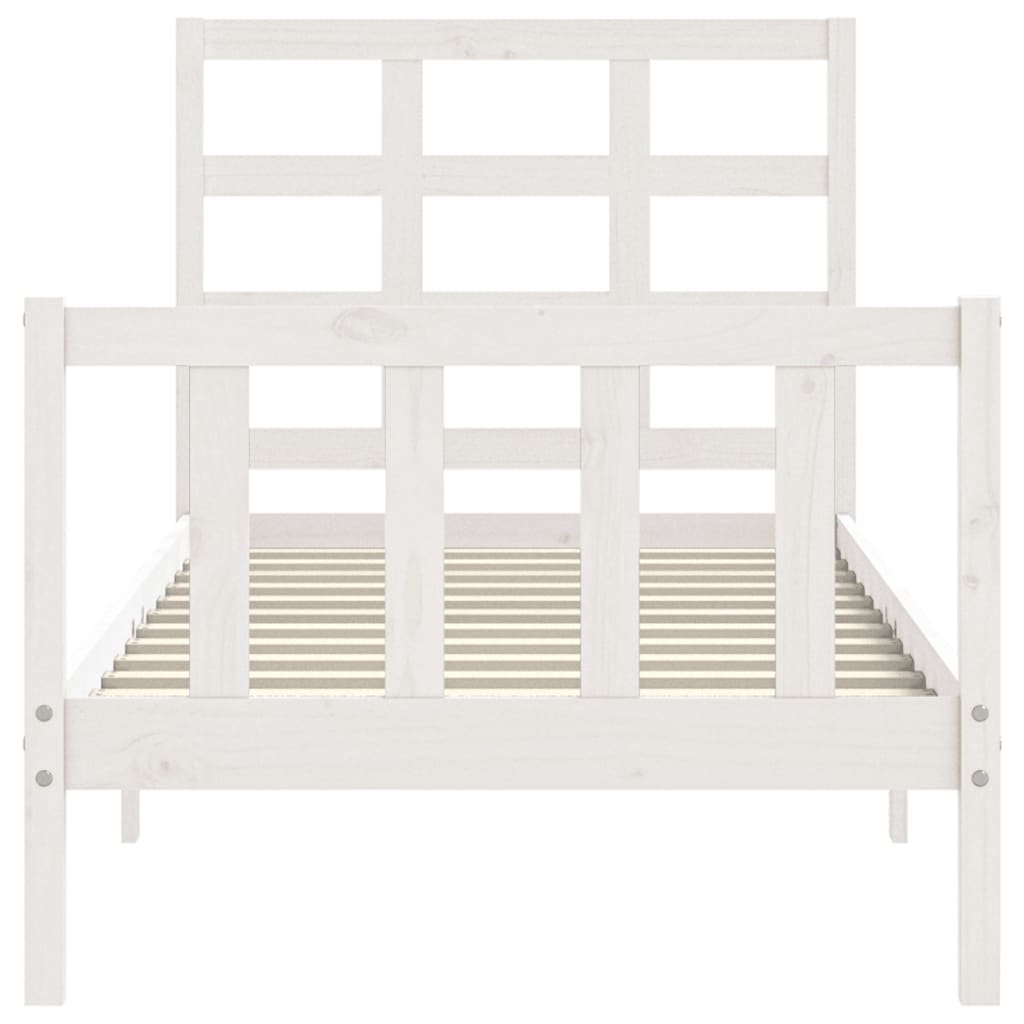 Bedframe Met Hoofdbord Massief Hout 100 x 200 cm Wit