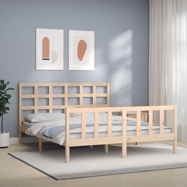 Bedframe Met Hoofdbord Massief Hout 160 x 200 cm Naturel