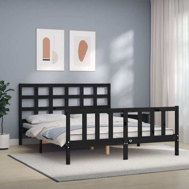 Bedframe Met Hoofdbord Massief Hout 160 x 200 cm Zwart