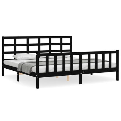 Bedframe Met Hoofdbord Massief Hout 200 x 200 cm Zwart