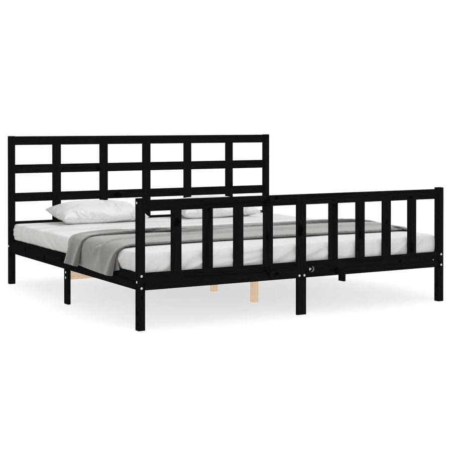 Bedframe Met Hoofdbord Massief Hout 200 x 200 cm Zwart