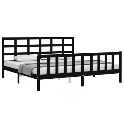 Bedframe Met Hoofdbord Massief Hout 200 x 200 cm Zwart