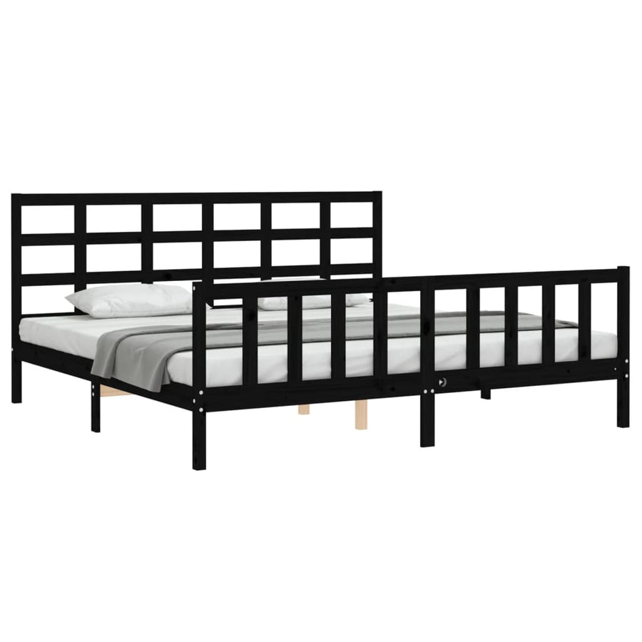 Bedframe Met Hoofdbord Massief Hout 200 x 200 cm Zwart