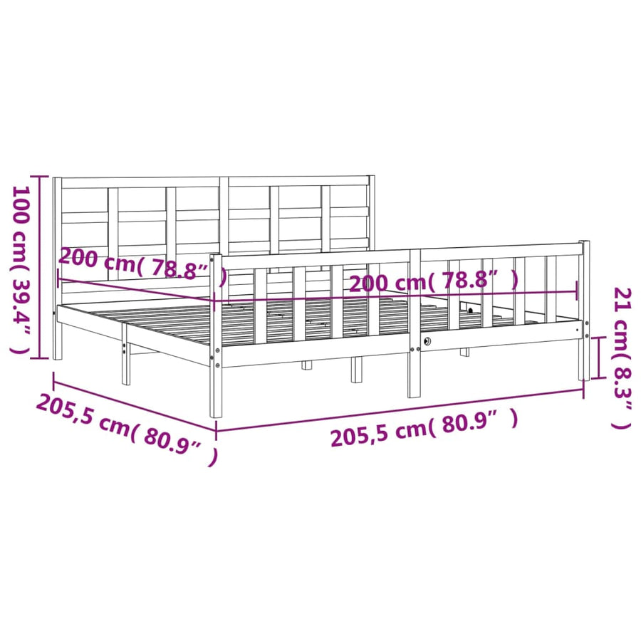 Bedframe Met Hoofdbord Massief Hout 200 x 200 cm Zwart