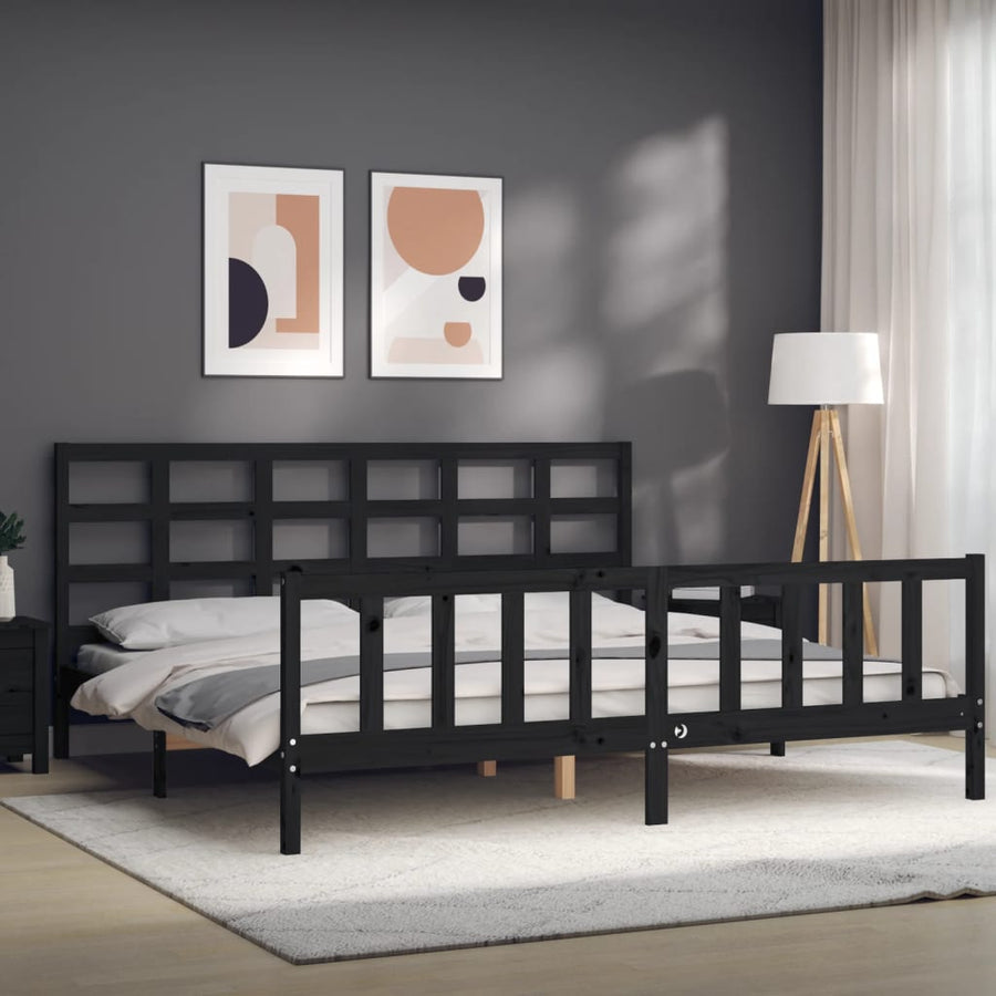Bedframe Met Hoofdbord Massief Hout 200 x 200 cm Zwart