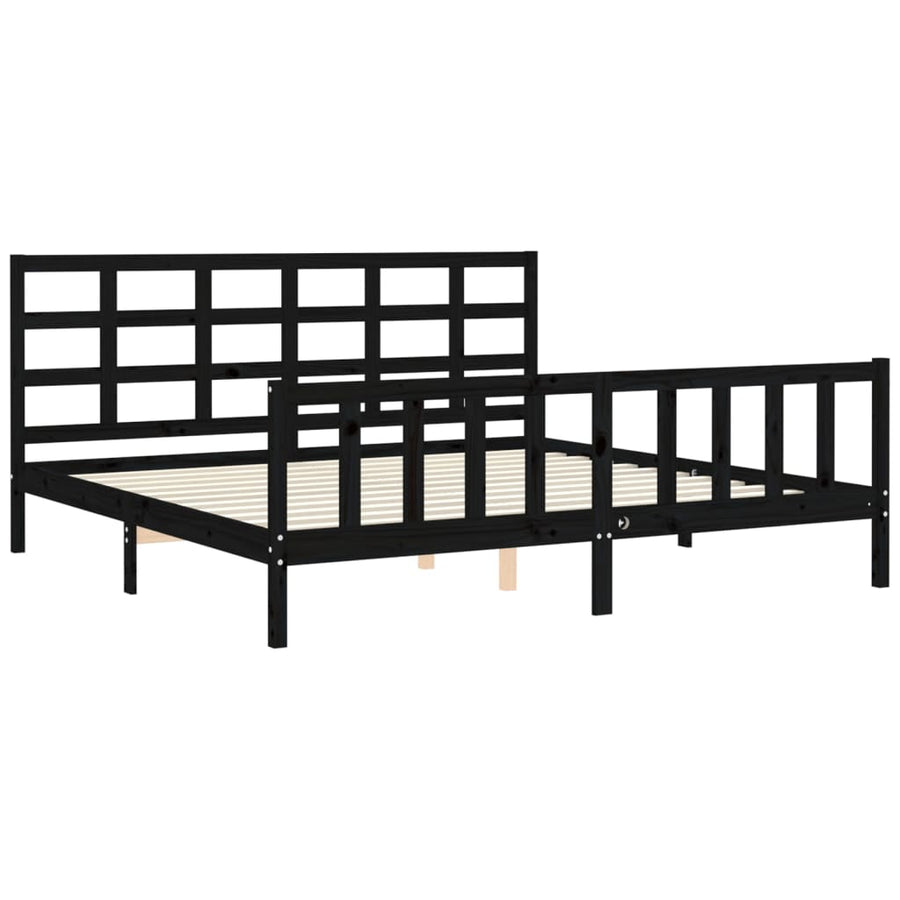 Bedframe Met Hoofdbord Massief Hout 200 x 200 cm Zwart
