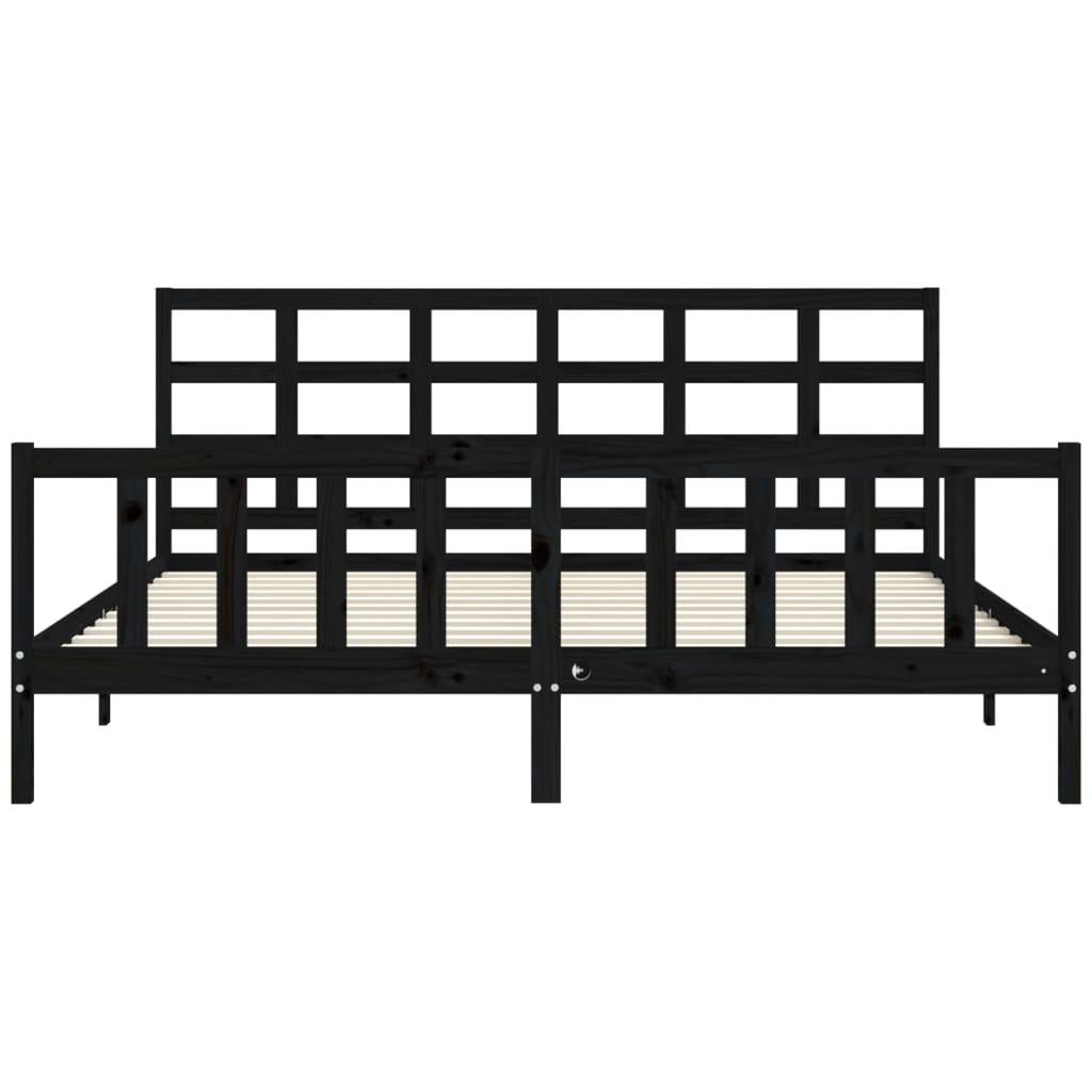 Bedframe Met Hoofdbord Massief Hout 200 x 200 cm Zwart