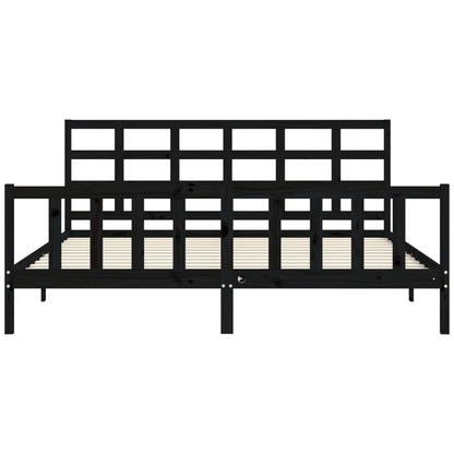 Bedframe Met Hoofdbord Massief Hout 200 x 200 cm Zwart