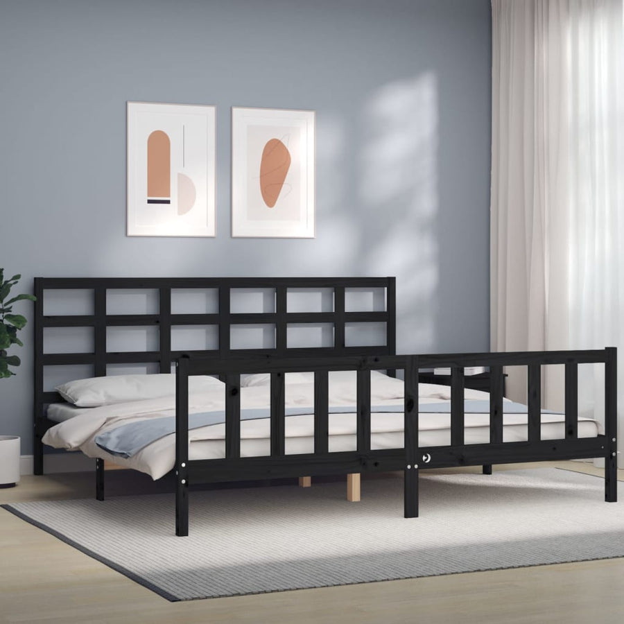 Bedframe Met Hoofdbord Massief Hout 200 x 200 cm Zwart