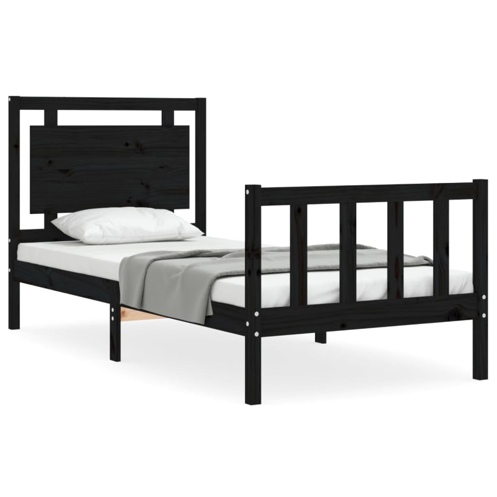 Bedframe Met Hoofdbord Massief Hout 2Ft6 Small Single 75 x 190 cm Zwart