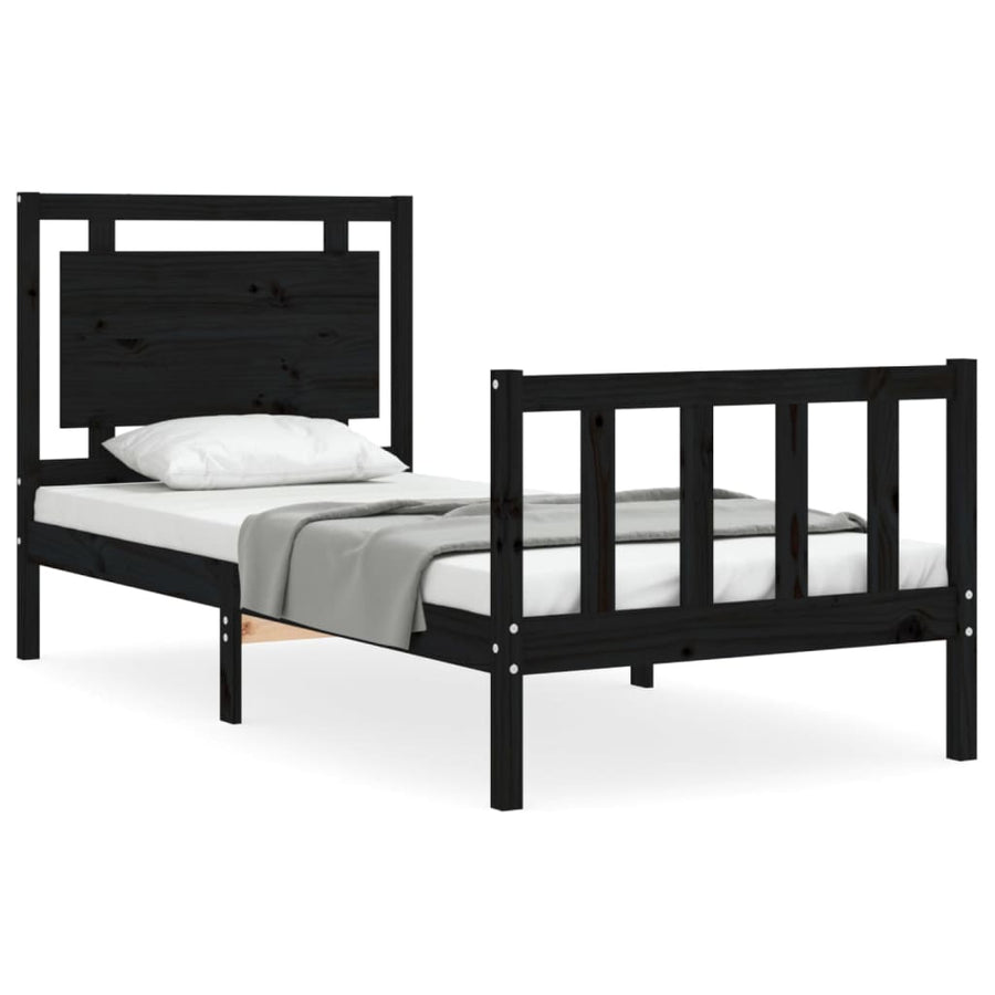 Bedframe Met Hoofdbord Massief Hout 2Ft6 Small Single 75 x 190 cm Zwart