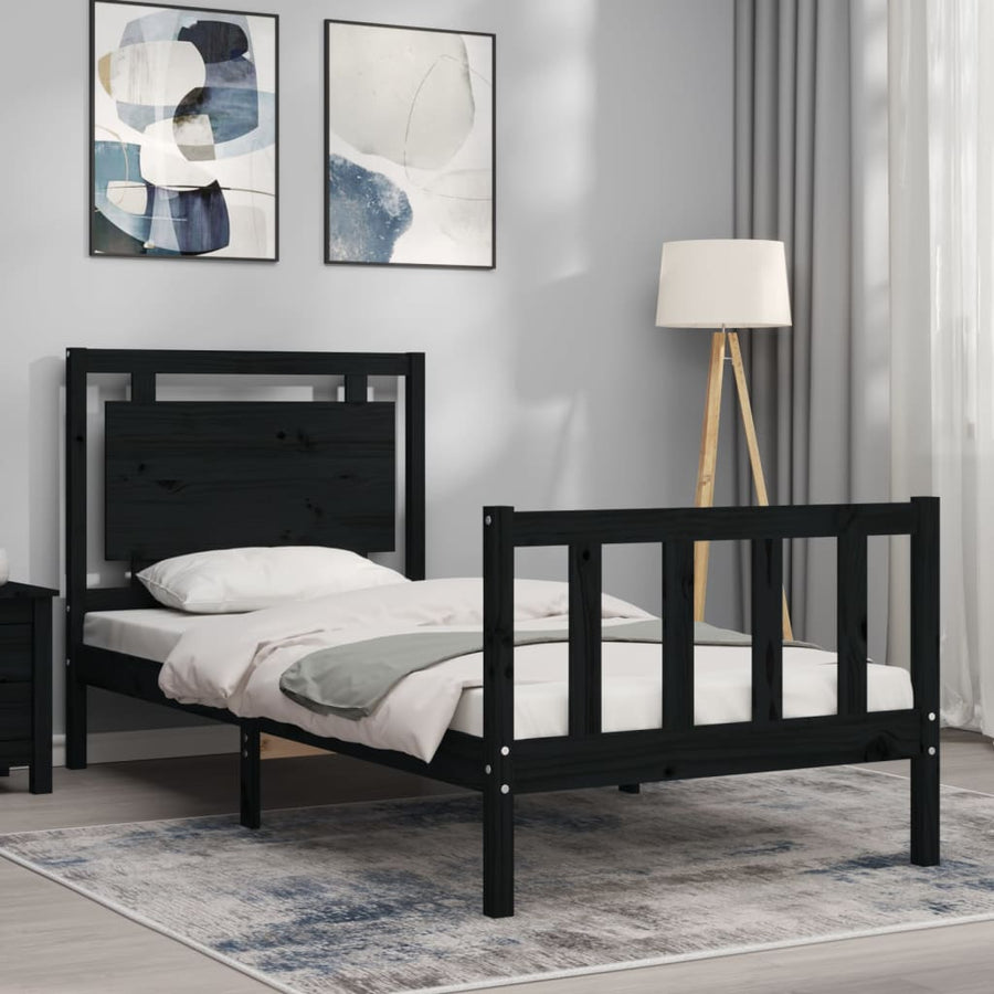 Bedframe Met Hoofdbord Massief Hout 2Ft6 Small Single 75 x 190 cm Zwart