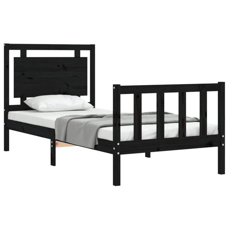 Bedframe Met Hoofdbord Massief Hout 2Ft6 Small Single 75 x 190 cm Zwart