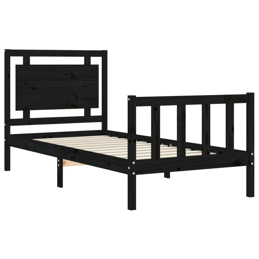 Bedframe Met Hoofdbord Massief Hout 2Ft6 Small Single 75 x 190 cm Zwart