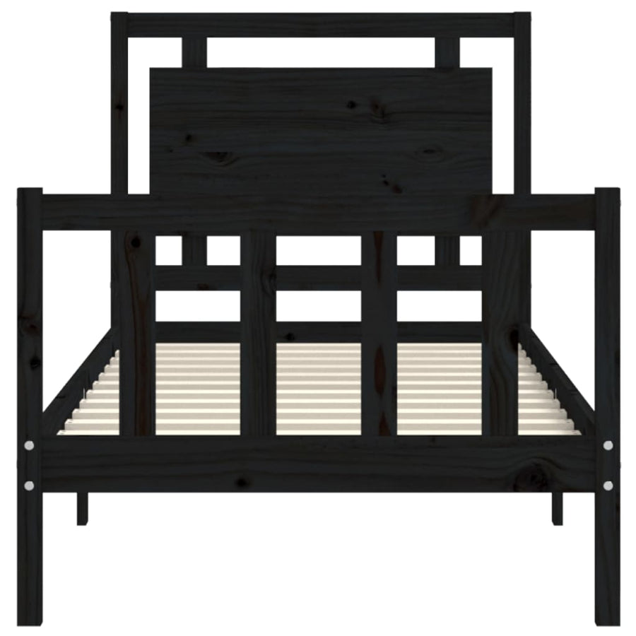 Bedframe Met Hoofdbord Massief Hout 2Ft6 Small Single 75 x 190 cm Zwart