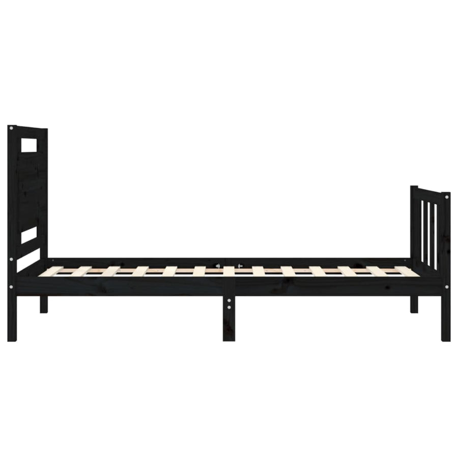 Bedframe Met Hoofdbord Massief Hout 2Ft6 Small Single 75 x 190 cm Zwart