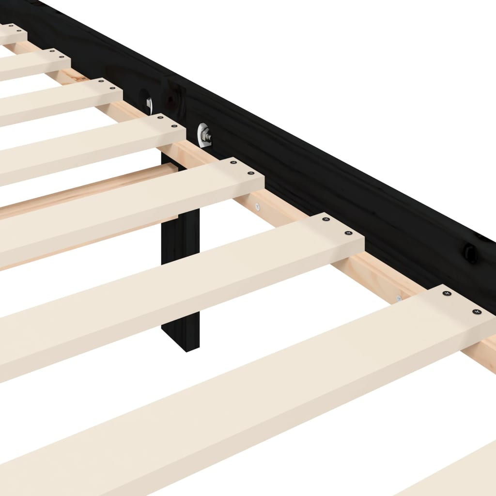 Bedframe Met Hoofdbord Massief Hout 2Ft6 Small Single 75 x 190 cm Zwart