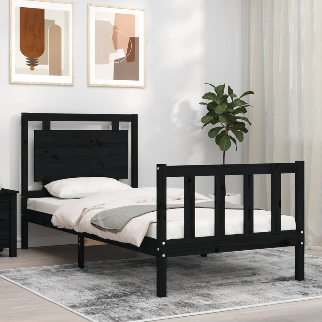 Bedframe Met Hoofdbord Massief Hout 2Ft6 Small Single 75 x 190 cm Zwart