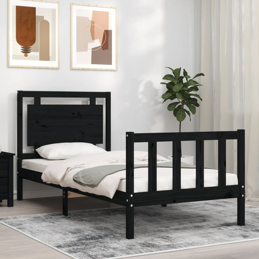 Bedframe Met Hoofdbord Massief Hout 2Ft6 Small Single 75 x 190 cm Zwart