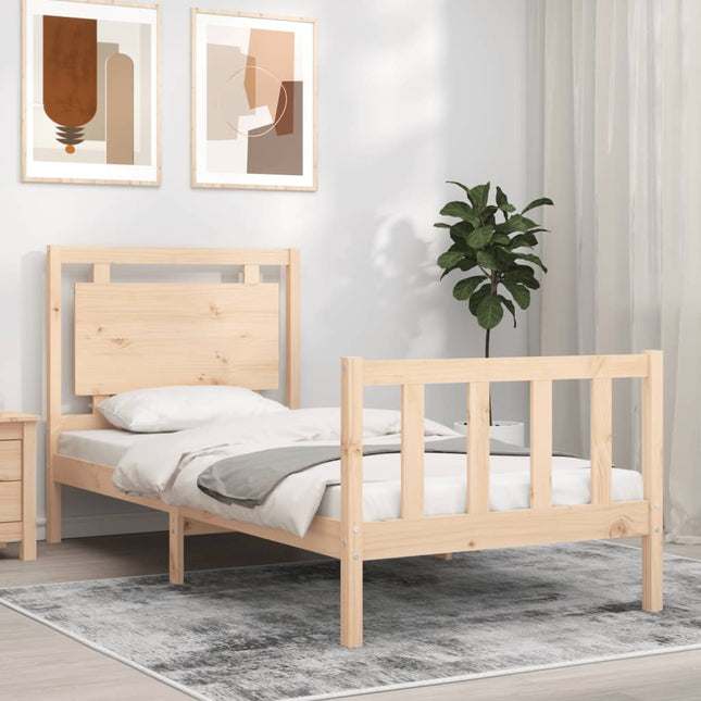 Bedframe Met Hoofdbord Massief Hout 100 x 200 cm Naturel