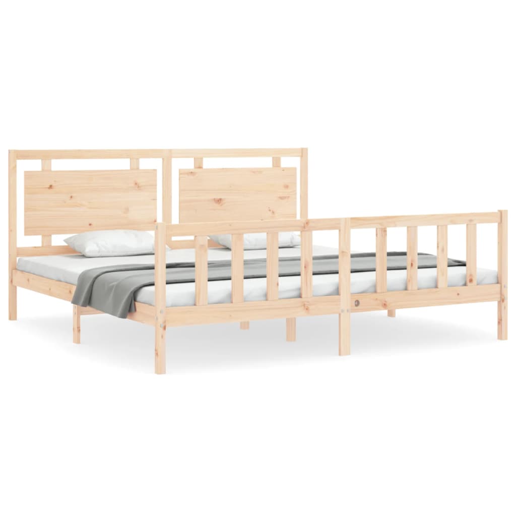 Bedframe Met Hoofdbord Massief Hout 180 x 200 cm Naturel