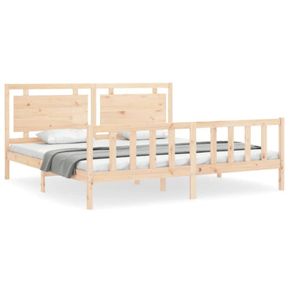 Bedframe Met Hoofdbord Massief Hout 180 x 200 cm Naturel