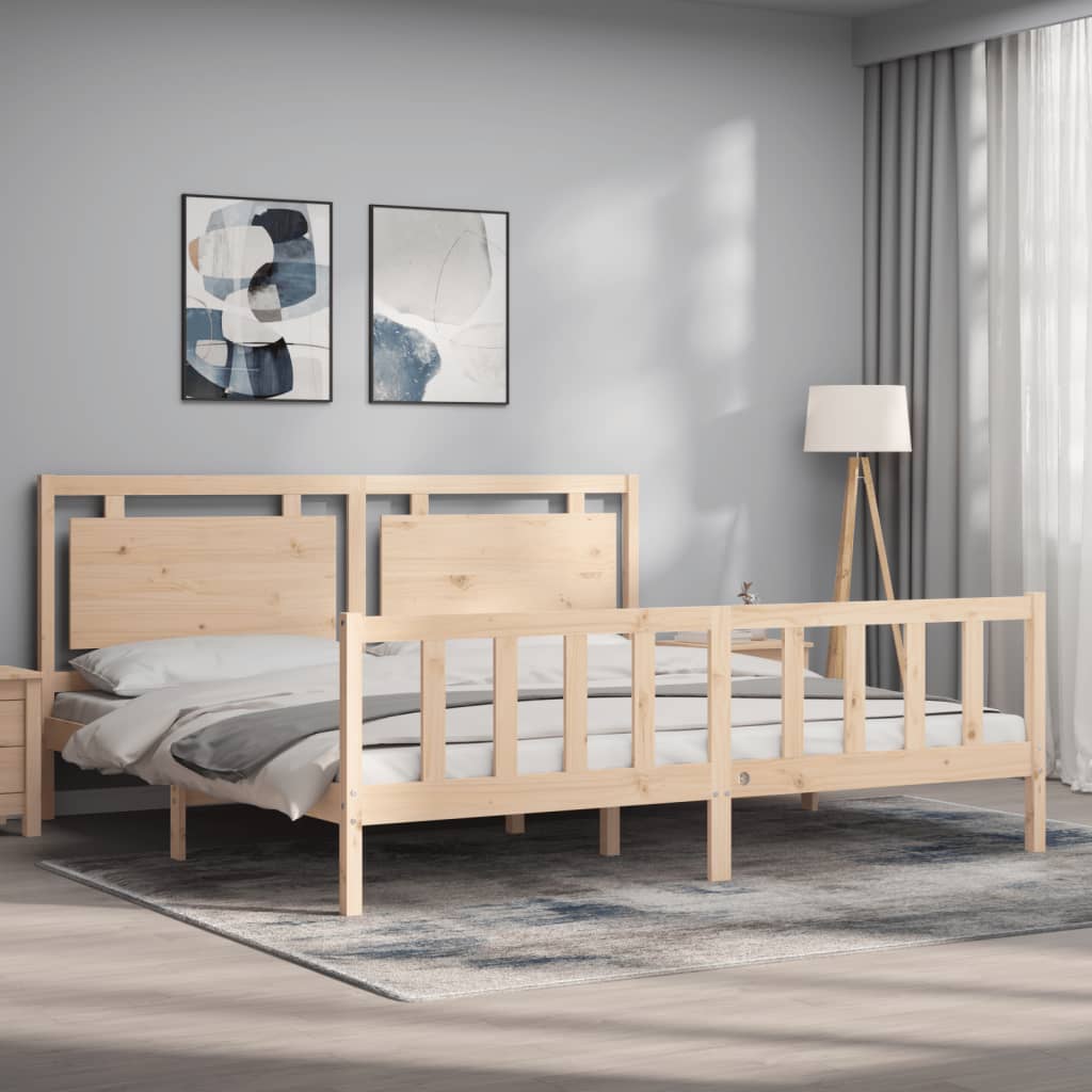 Bedframe Met Hoofdbord Massief Hout 180 x 200 cm Naturel