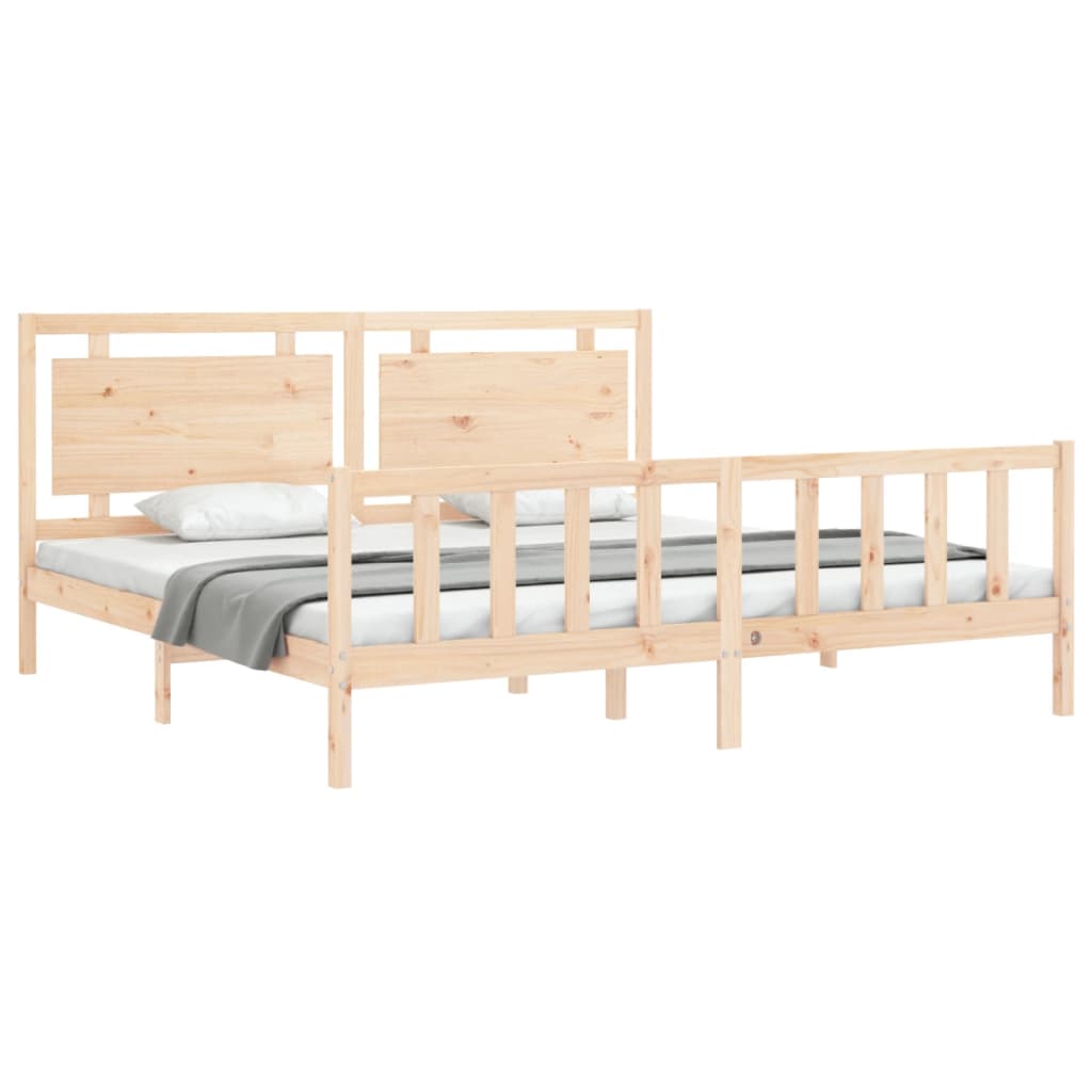 Bedframe Met Hoofdbord Massief Hout 180 x 200 cm Naturel