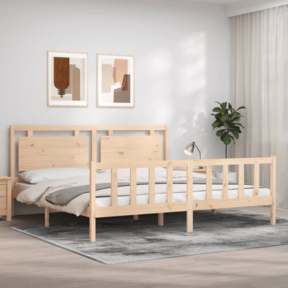 Bedframe Met Hoofdbord Massief Hout 180 x 200 cm Naturel