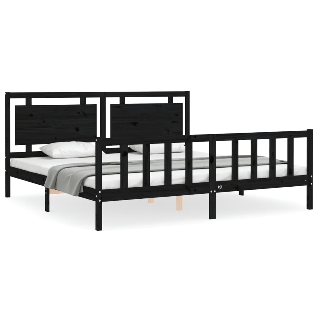 Bedframe Met Hoofdbord Massief Hout 200 x 200 cm Zwart