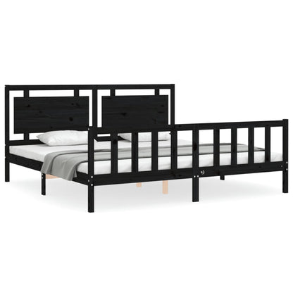 Bedframe Met Hoofdbord Massief Hout 200 x 200 cm Zwart
