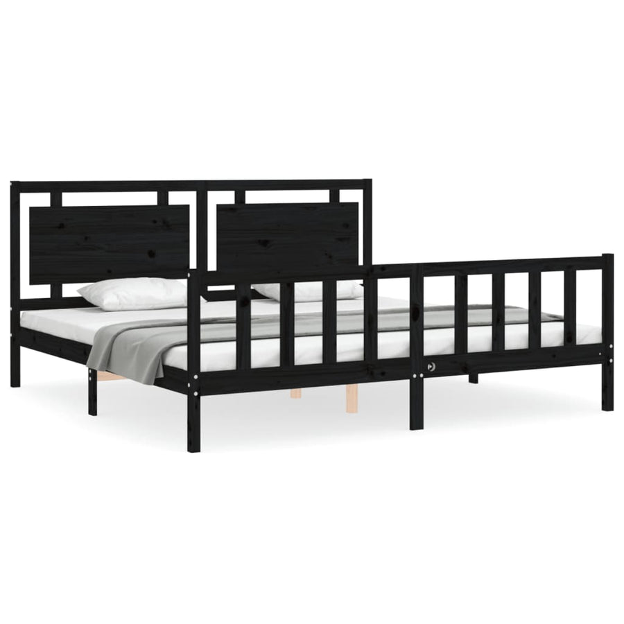 Bedframe Met Hoofdbord Massief Hout 200 x 200 cm Zwart