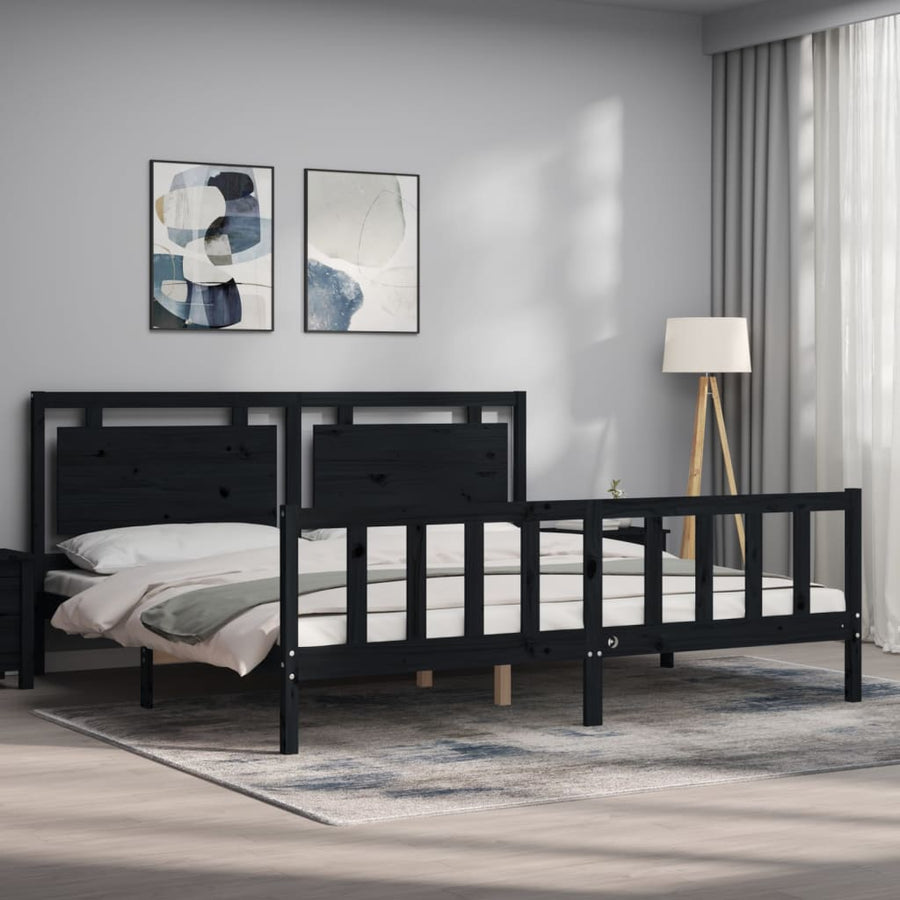 Bedframe Met Hoofdbord Massief Hout 200 x 200 cm Zwart