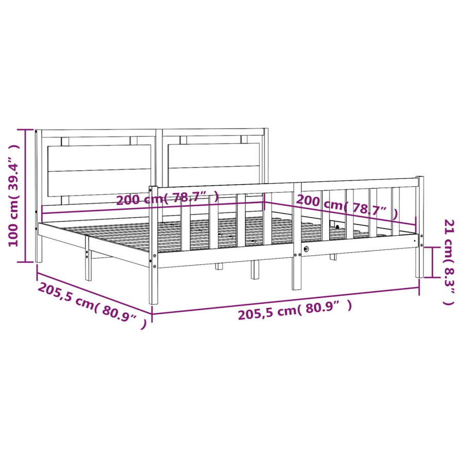 Bedframe Met Hoofdbord Massief Hout 200 x 200 cm Zwart