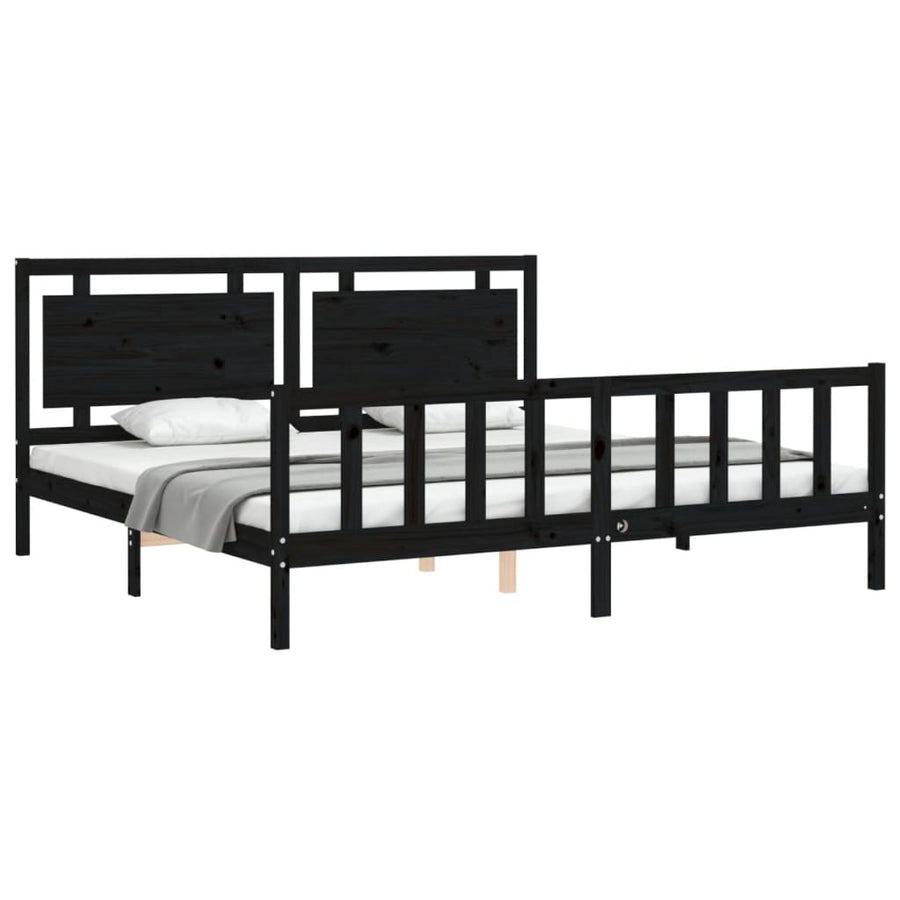 Bedframe Met Hoofdbord Massief Hout 200 x 200 cm Zwart